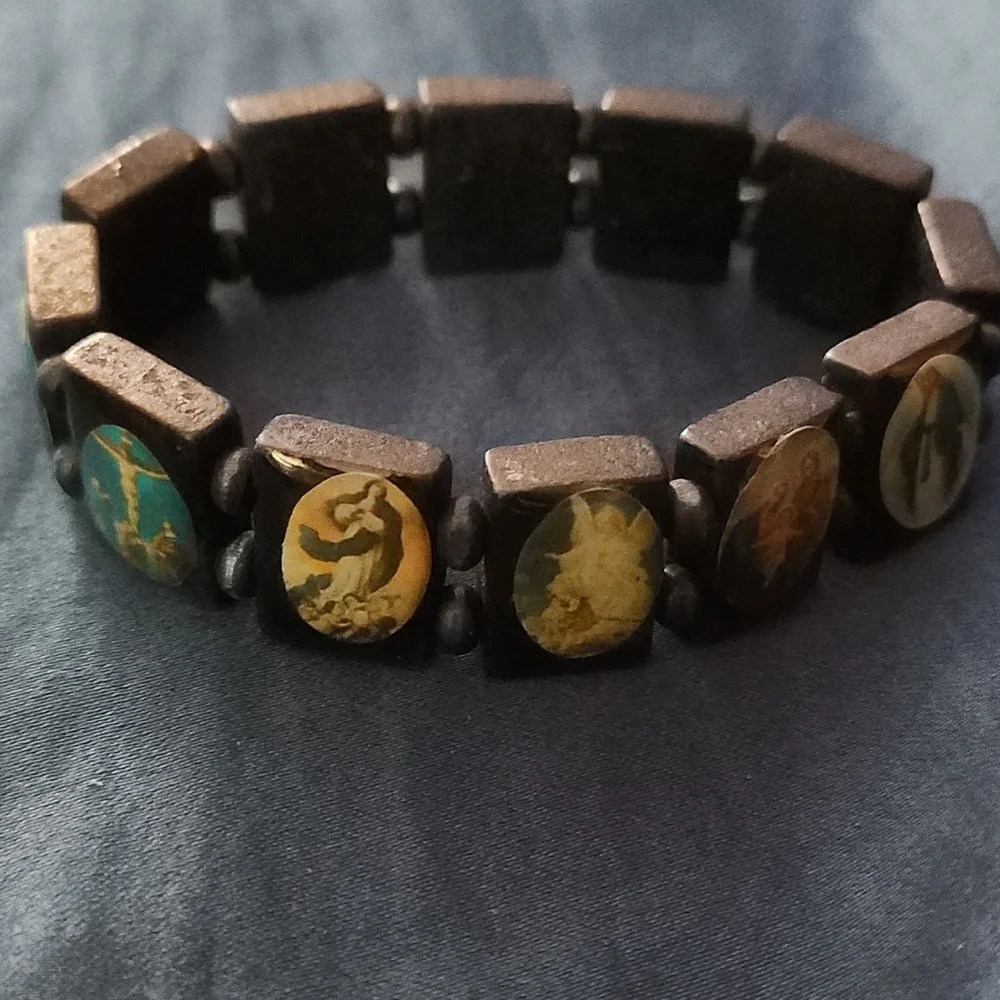 Dark Blue Wooden Religious Saints Bracelet